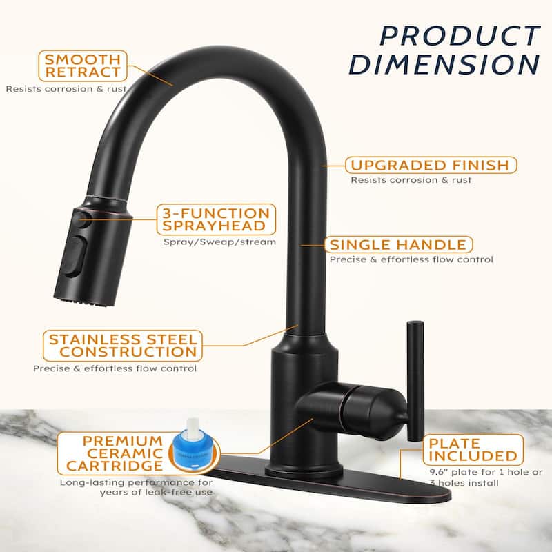 WOWOW Pull Down Sprayer Kitchen Faucet with Soap Dispenser