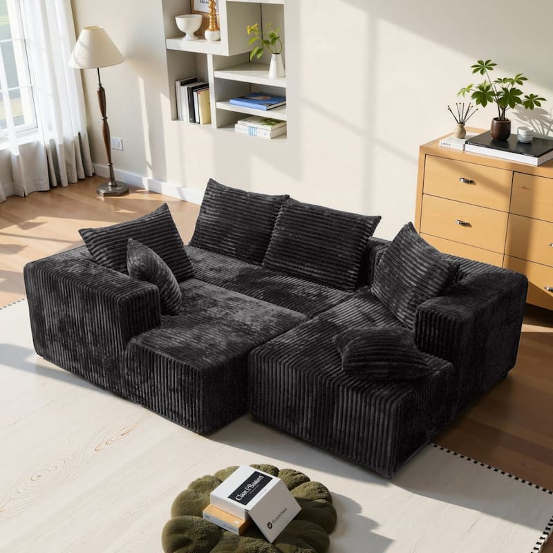 132.2" U-shaped Corduroy Sectional Sofa, No Assembly Required