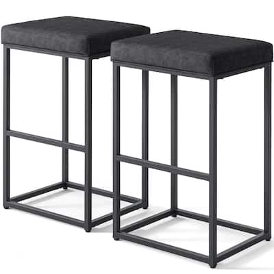 Upholstered Counter & Bar Stool with Footrest, Set of 2 - N/A