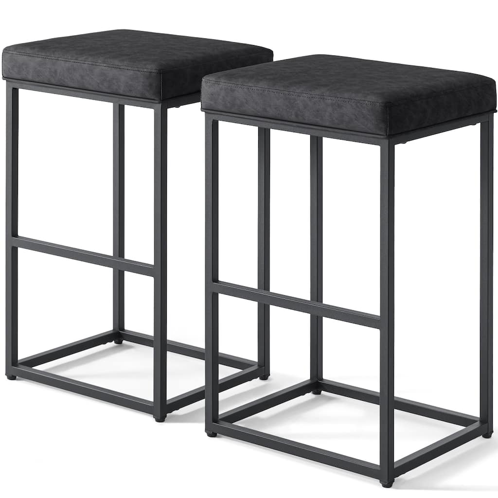 Upholstered Counter & Bar Stool with Footrest, Set of 2