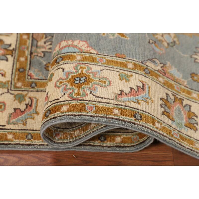 Gray Floral Oushak Accent Rug Handmade Wool Carpet - 3'4" x 4'9"