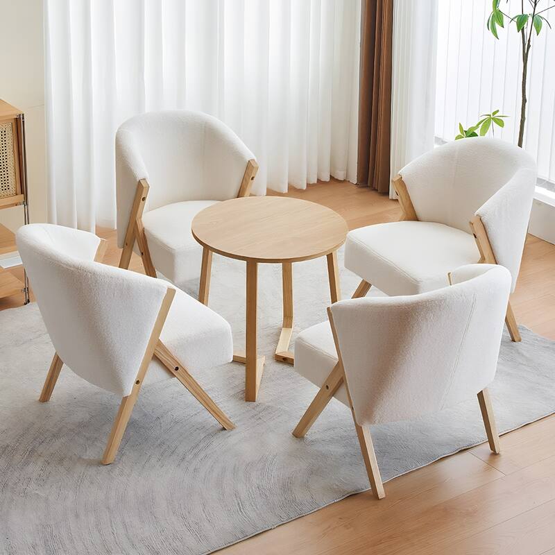 24" Round End Table, Mid Century Modern Solid Wood Sofa Side Table with V-Shaped Legs, Small Coffee Table for Small Space