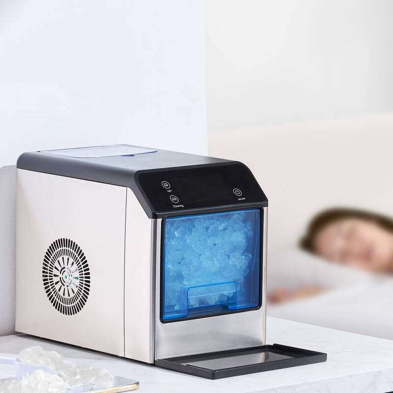 Silver Black Nugget Ice Maker 33 lbs Daily Capacity with Quiet and Self Cleaning Design - 9.5 x 13.9 x 11.9 in