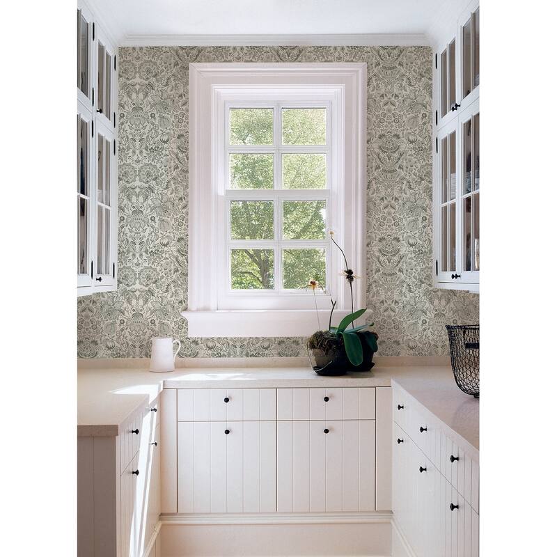 A-Street Prints Blanche Dark Green Floral Damask Wallpaper