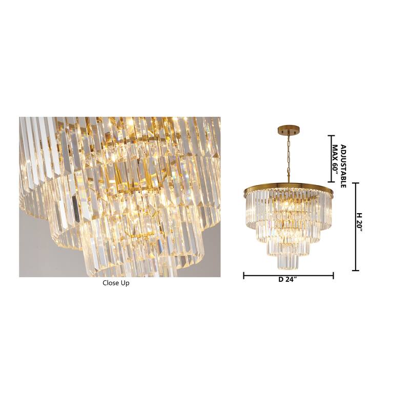 12-Light Gold Chandelier With Clear Hanging Crystal