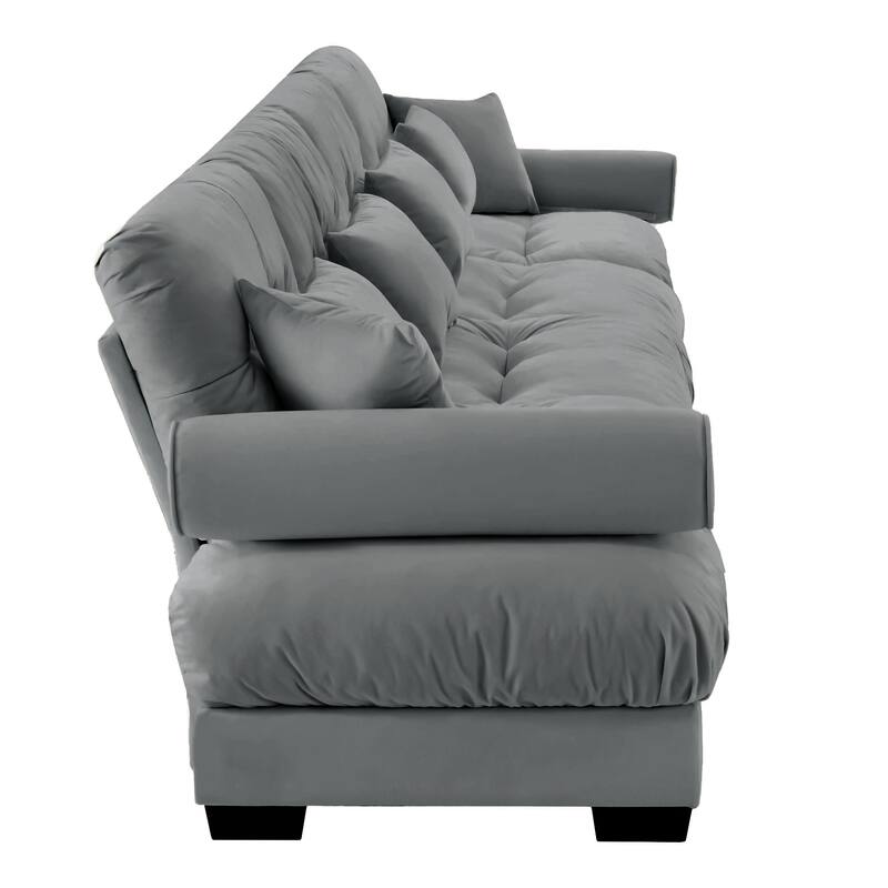 GDFStudio - Velvet 4-Seater 166" Cloud Sofa Couch with Bolstered Armrests