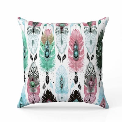 Feathered Treasure Faux Suede Reversible Throw Pillow Pink and Green