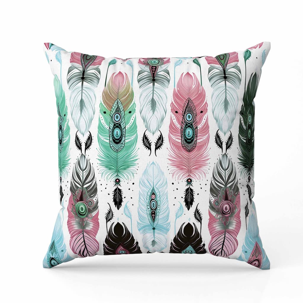 Feathered Treasure Faux Suede Reversible Throw Pillow Pink and Green