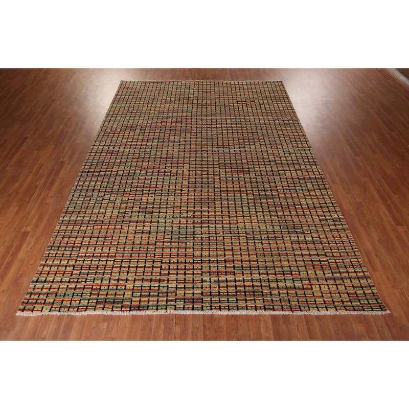 Colorful Checkered Moroccan Modern Area Rug Hand-Knotted Wool Carpet - 9'0"x 12'4"