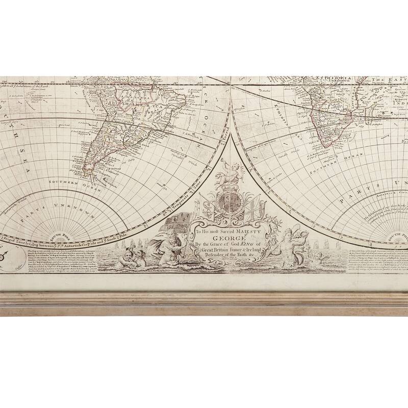 Canvas World Map Framed Wall Art with Gold Frame - Beige - Roche River Decor