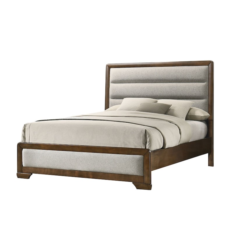 Transitional Brown & Light Gray Bedroom Set - Upholstered Headboard Bed