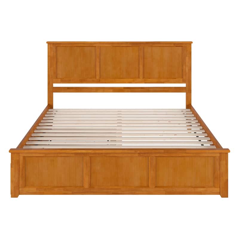 Solid Wood Platform Bed King Size with Footboard & Trundle - Light Toffee Finish