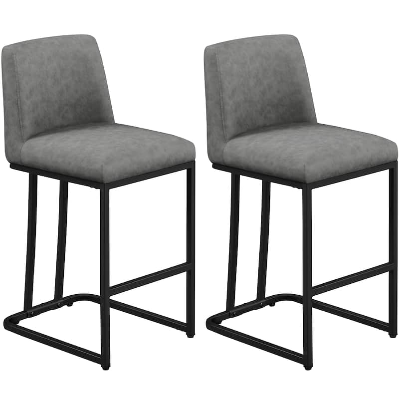 Yaheetech Counter Stools Set of 2 with Back Faux Leather Barstools with Metal Stand - N/A - Grey