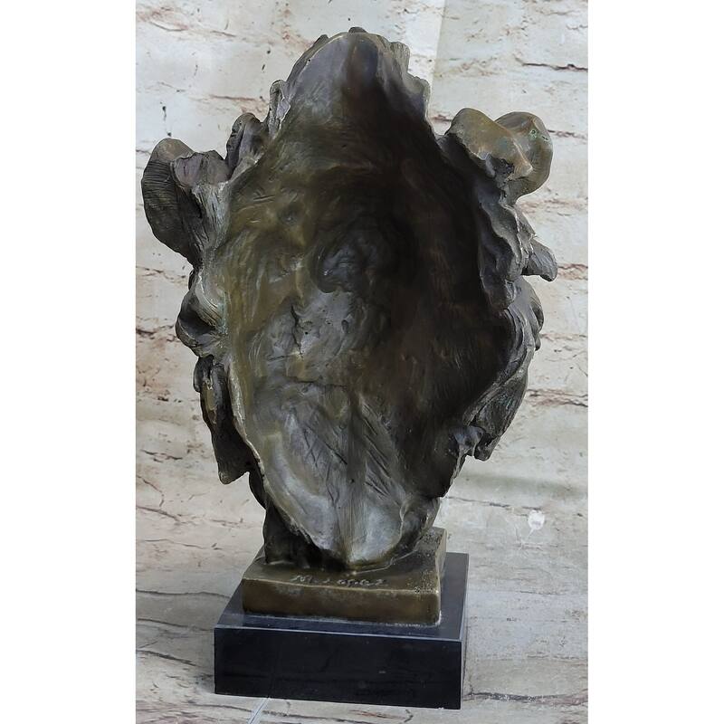 Hot Cast Bronze Male Lion Bust Sculpture Statue Original Art On Marble Base