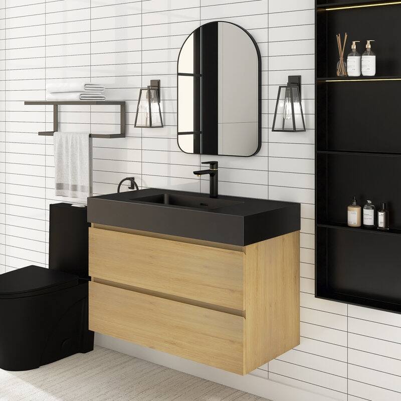 24 in. W x 18 in. D x 25 in. H Single Sink Wall Mounted Bath Vanity for Modern Bathroom Black Sink Basin