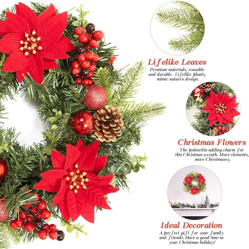 16 Inch Christmas Wreath for Front Door Fireplace Wall Window - N/A