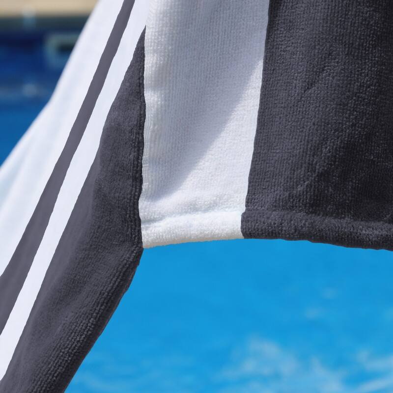 100% Cotton Cabana‑Stripe Lounge Chair Cover Terry Towel with Fitted Pocket & Back Flap Set of 2