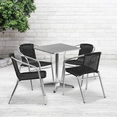 23.5'' Square Aluminum Indoor-Outdoor Table Set with 4 Rattan Chairs
