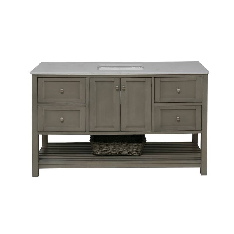 KitchenBathCollection Lakeshore 60" Single Bathroom Vanity with Engineered Carrara Top