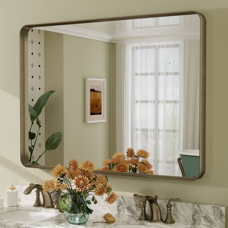 Aluminum Alloy Framed French Cleat Mounted Tempered Glass Wall Vanity Mirror - 48" x 36" - Bronze