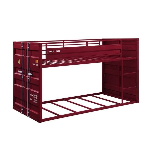 slide 2 of 3, Red Metal Cargo Container Bunk Bed with Ladder, Guardrail Red