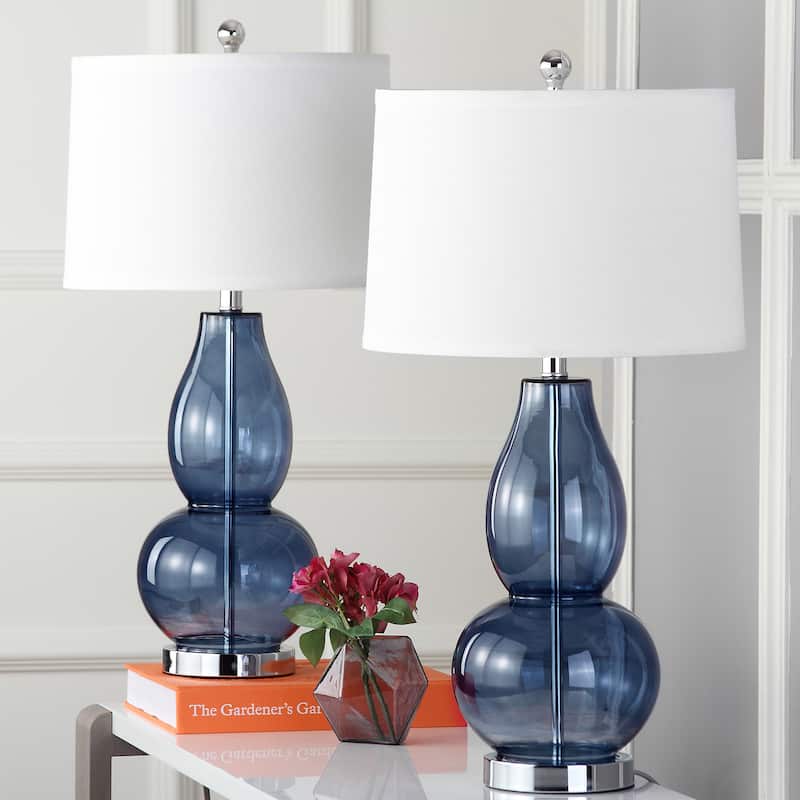 SAFAVIEH Lighting Larissa 28.5 Inch Clear Crackle Double Gourd Lamp (Set of 2) - Blue