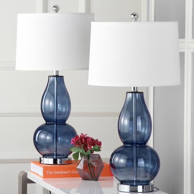 SAFAVIEH Lighting Mercurio Blue Double Gourd 29-inch Table Lamp (Set of 2) - 15" x 15" x 28.5"