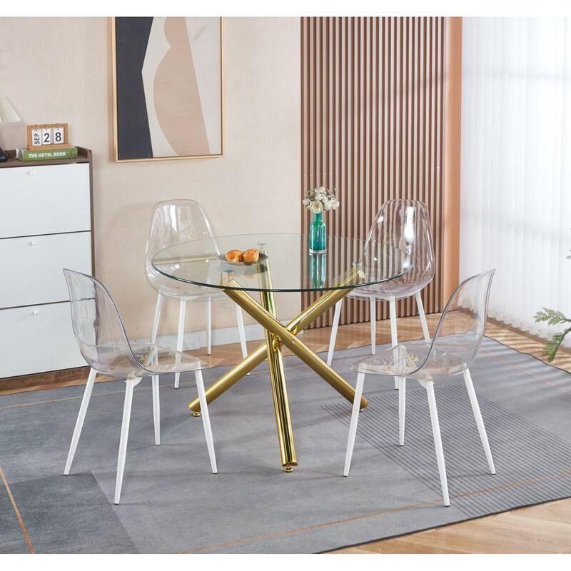 Dining Table with Metal Leg and Glass, Modern Space Saving Kitchen Table for Living Room