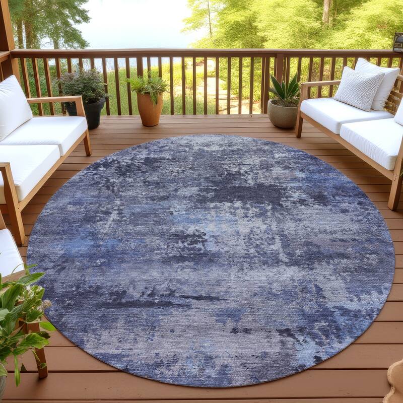 Machine Washable Indoor/ Outdoor Modern Solid Chantille Rug - Blue - 8' x 8'