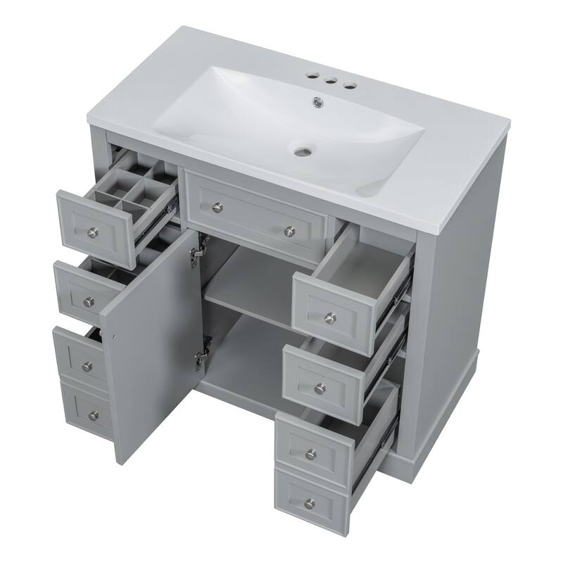 36" Bathroom Vanity Combo with Undermount Sink, 6 Drawers, 1 Cabinet, and Adjustable Shelf