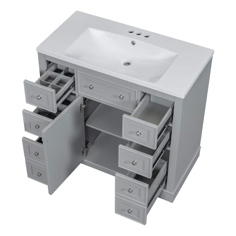 Roomfitters 36" Bathroom Vanity with Sink Combo, Cabinet with 6 Drawers and Door, Solid Wood, MDF Board
