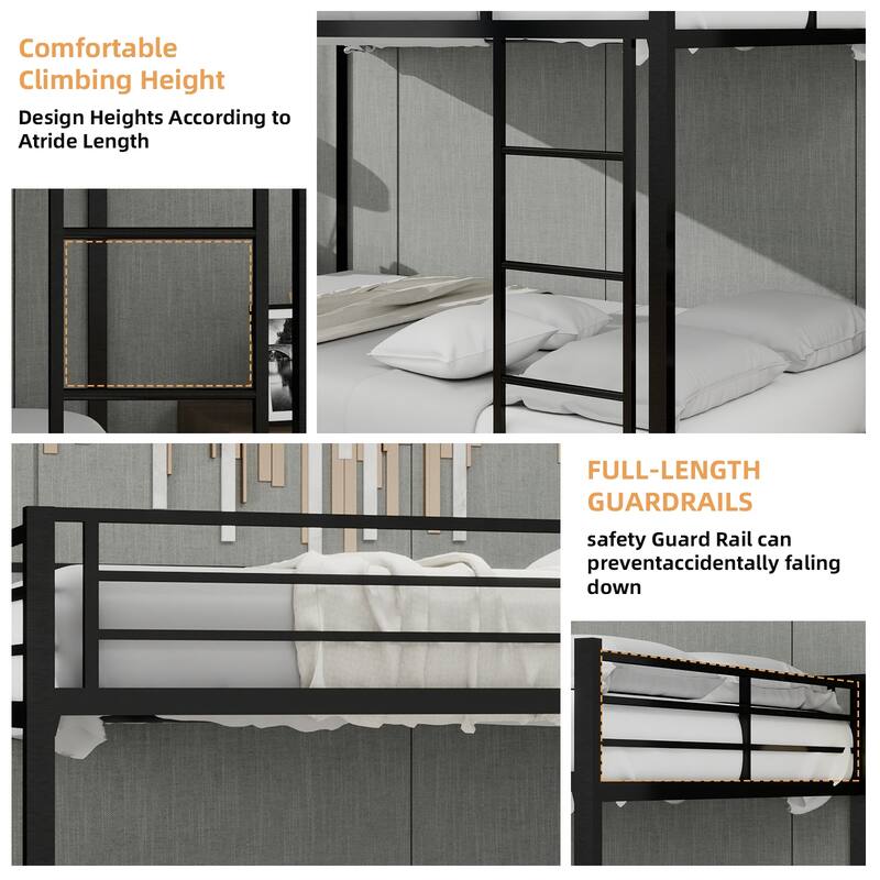 Durable Square Tube Iron Bunk Bed Featuring Safety Rails, Modern Minimalist Look, Queen size: 153cm*203cm