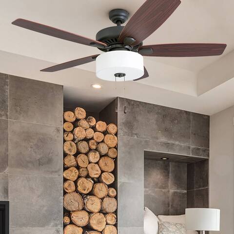 Prominence Home Greybrook Transitional 52" Aged Bronze LED Ceiling Fan, Linen Drum Light, 3 Speed Remote
