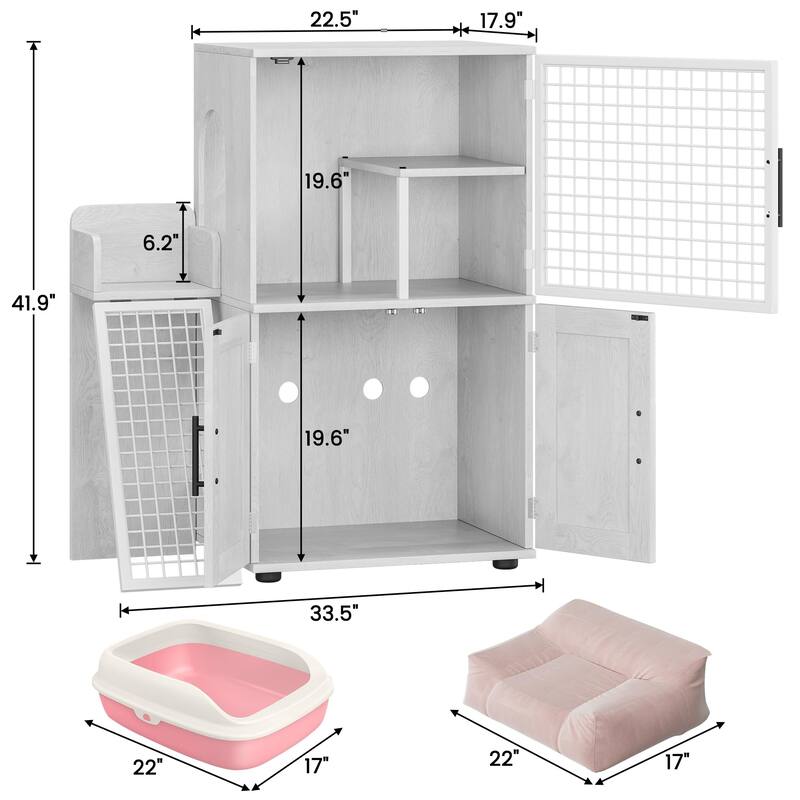 Modern Double Layer Cat Litter Box Enclosure, Hidden Cat Litter Box