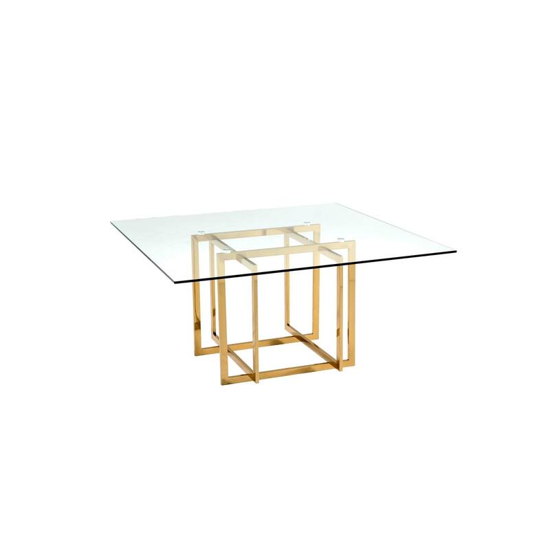 HomeRoots 59" Clear and Silver Glass and Metal Pedestal Base Square Dining Table - 59.00 in. x 30.00 in. x 59.00 in.