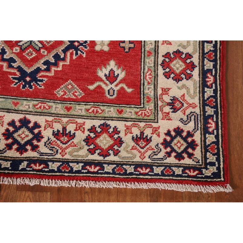 Red Kazak Accent Rug Handmade Oriental Wool Carpet - 3'4"x 4'11"