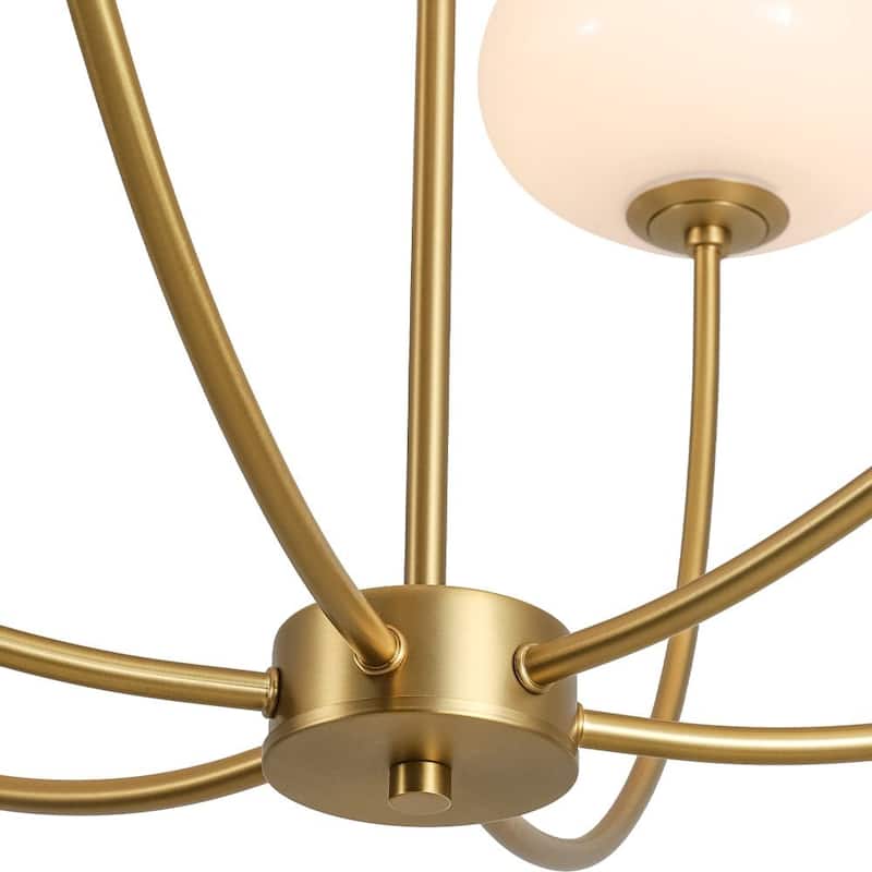 Modern 6-Light Oval Globe Opal Glass Arc Metal Chandelier - 40.9 in
