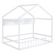 preview thumbnail 9 of 8, Full Size House Bed with Storage Shelf, Montessori Floor Bed with Fence and Roof, Wooden Bed Frame for Kids Boys Grils, White