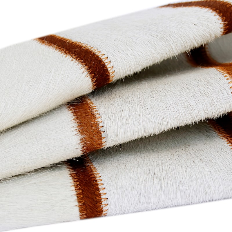 Sevita Ivory/Brown Striped Faux Leather Square Throw Pillow
