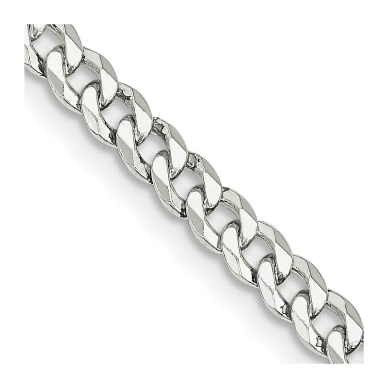 Curata 925 Sterling Silver 4mm Beveled Curb Chain Necklace for Men
