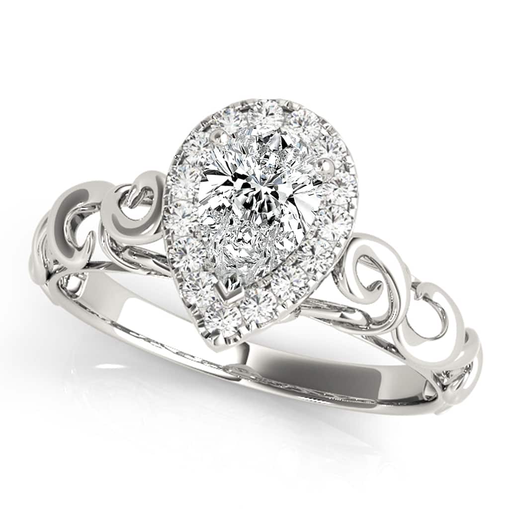 Auriya 14k White Gold Lab Grown Pear Diamond Halo Engagement Ring (0.5 to 5 ct. tw., F-G VS)