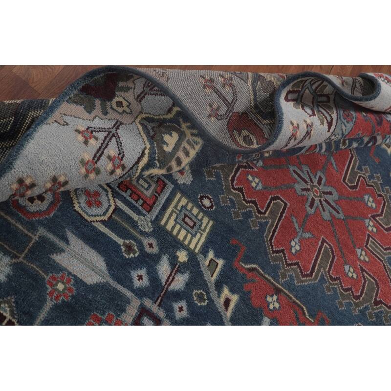Blue Kazak Indian Area Rug Hand-Knotted Geometric Wool Carpet - 8'1" x 9'9"