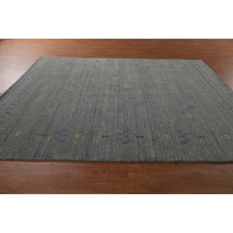 Grey Tribal Gabbeh Indian Area Rug Handmade Wool Carpet - 7'9" x 9'10"