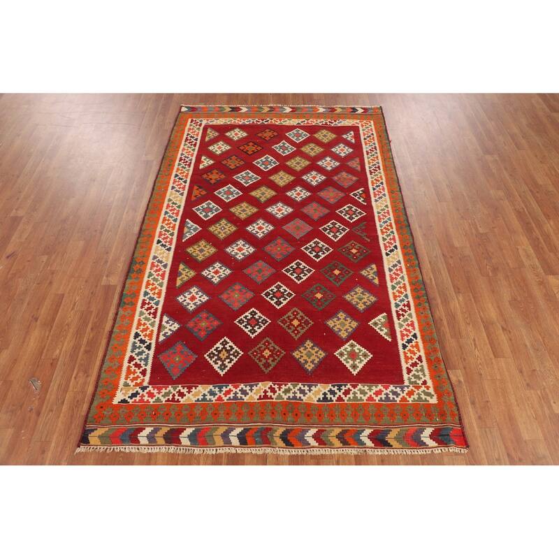 Kilim Qashqai Persian Vintage Rug Flatweave Geometric Wool Carpet - 4'11"x 7'11"