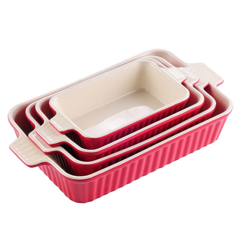 MALACASA Series Bake.Bake, Rectangle Porcelain Bakeware Set - Set of 4 - Red