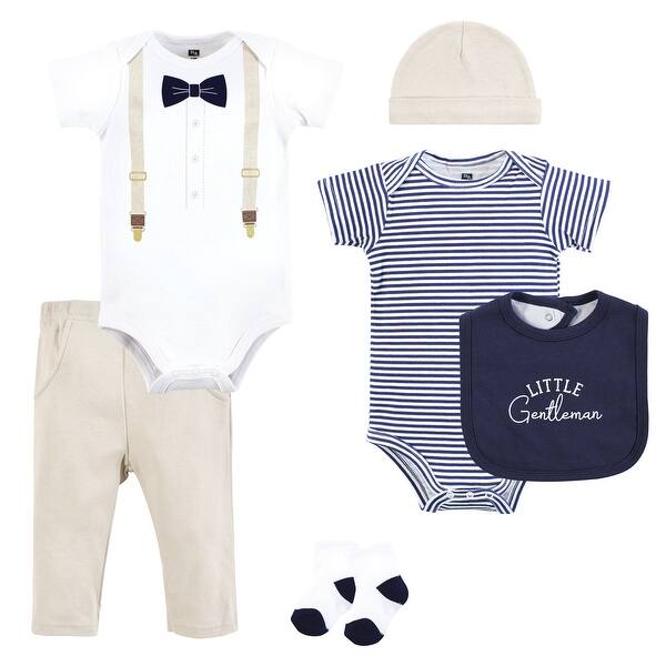slide 1 of 1, Hudson Baby Infant Boy Cotton Layette Set, Navy Beige Gentleman 0-3 Months - Navy Beige Gentleman