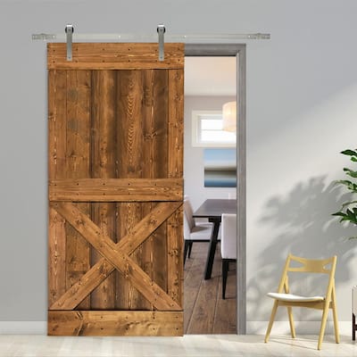 CALHOME Mini X Series Stained Wooden Sliding Barn Door w/ Hardware Kit