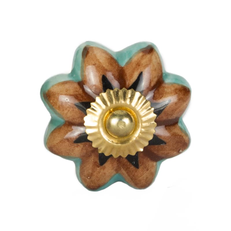 HomeRoots Set of Eight Blue And Red Ceramic And Metal Drawer Pull Knobs - 1.5' X '1.5' X '1.5