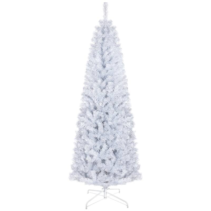 6ft Pencil Christmas Tree, Unlit Artificial Christmas Tree Slim Douglas Fir Xmas Tree with Realistic Branches - White - White
