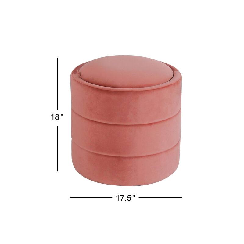 Pero Storage Ottoman, 18 Inch Round Removable Lid, Blush Pink Velvet